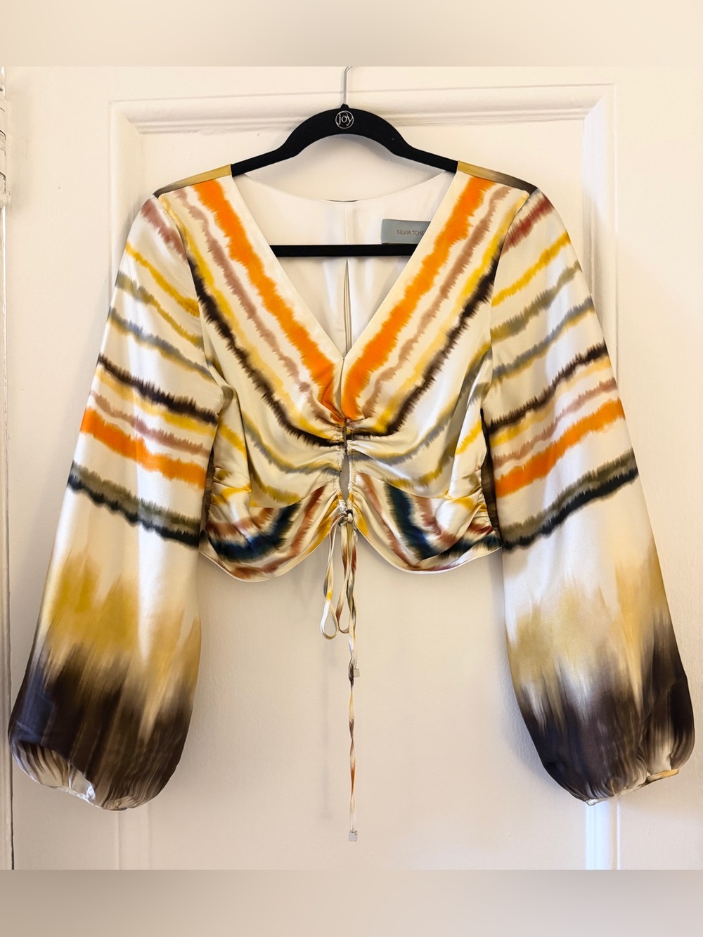 SILVIA TCHERASSI - Odette Drawstring Silk Blouse -HAZY MULTI STRIPE - SZ - M